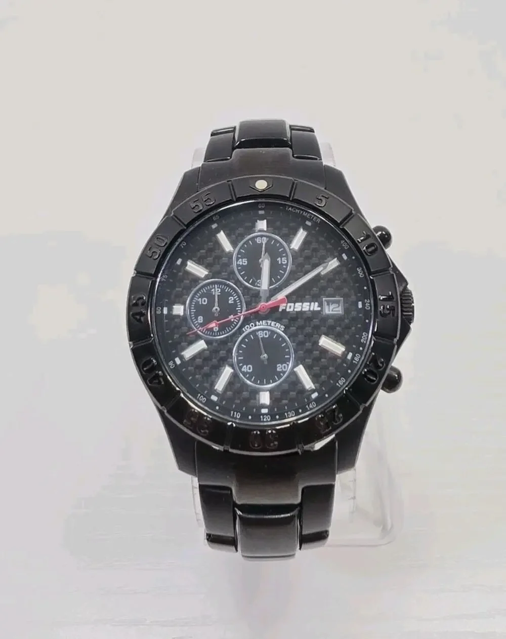 Fossil Blue 250804 Men's Chronograph Watch Black Metal Band Noir New Battery 263